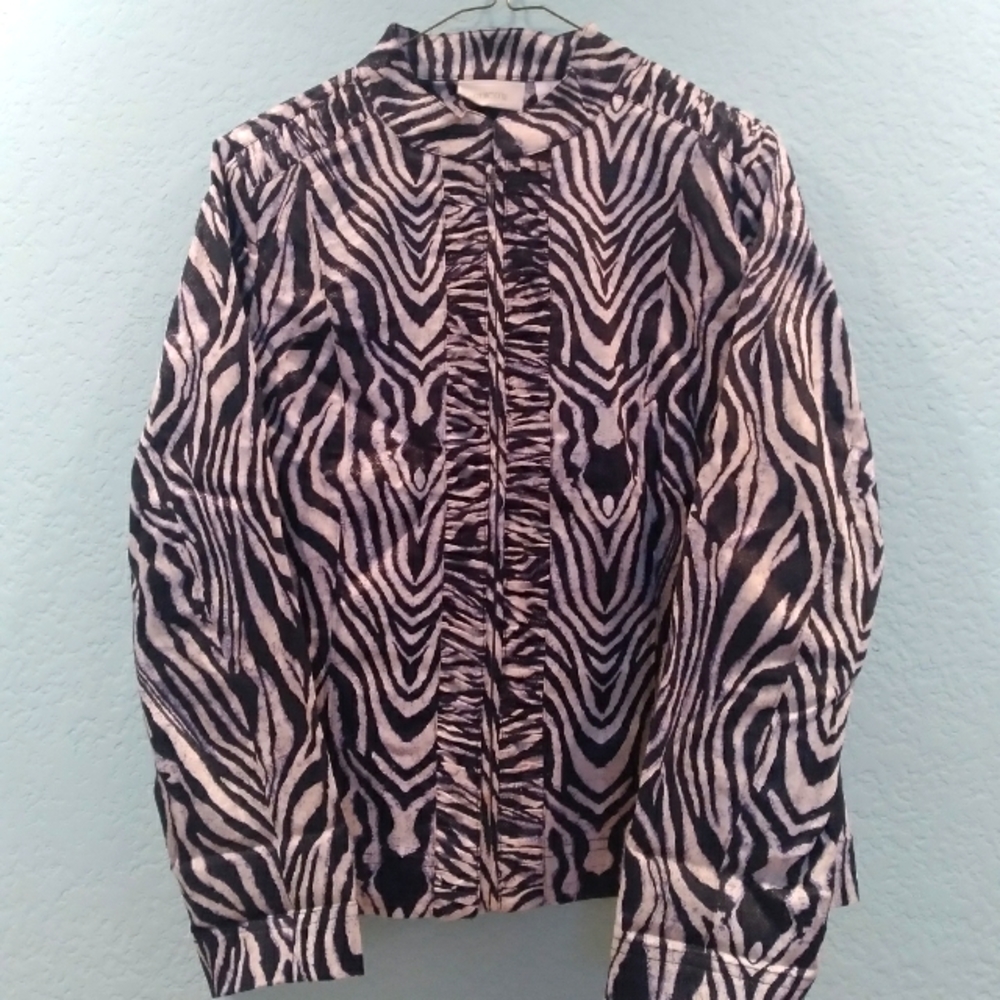 Chico's Zebra Print Black and White and Silver Zip Up Jacket Size 1/M